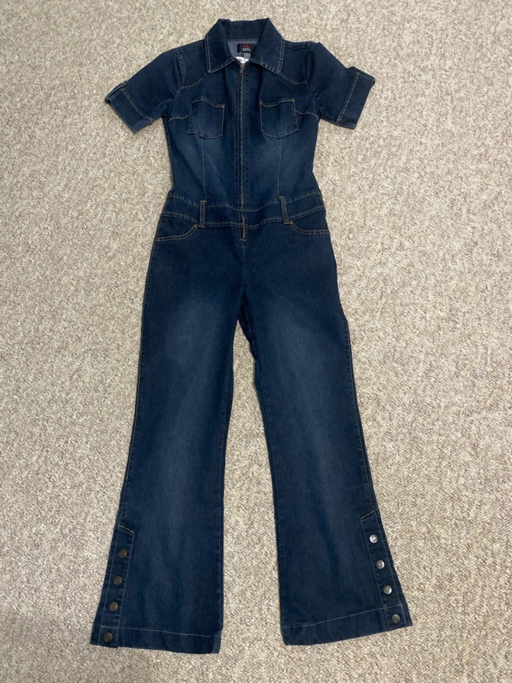 Y2K 70s Style Denim Jumpsuit Wide Leg Utility Romper Vintage Inspired